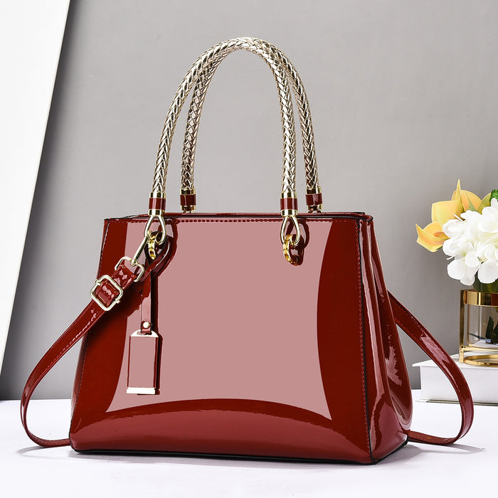 Fashionable Patent Leather Glossy Handbag Large-Capacity Casual Shoulder Crossbody Bag