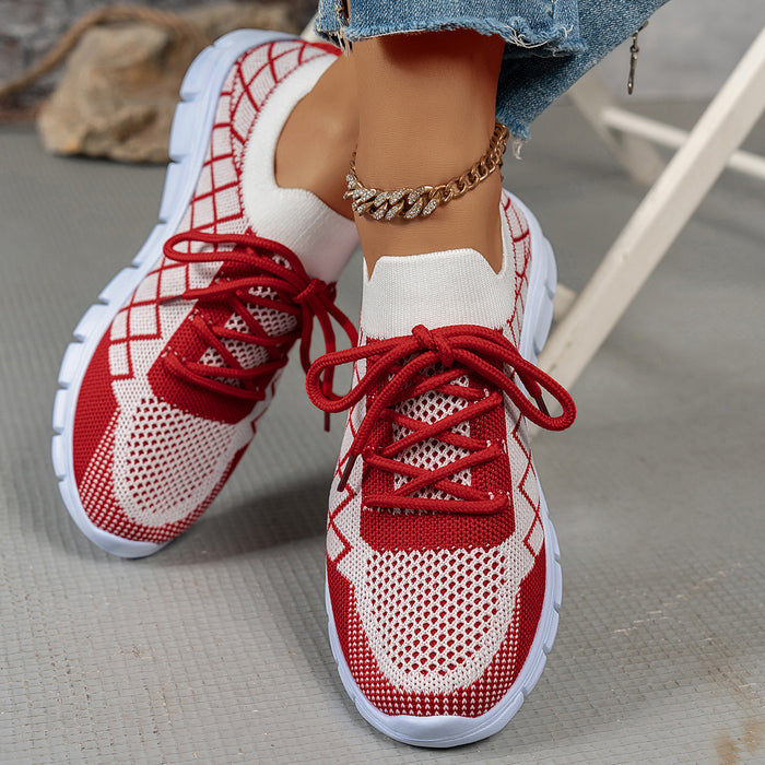 Zapatillas Flyknit con cordones y cuadros en bloques de color, de malla, informales, transpirables, para caminar y correr, para mujer
