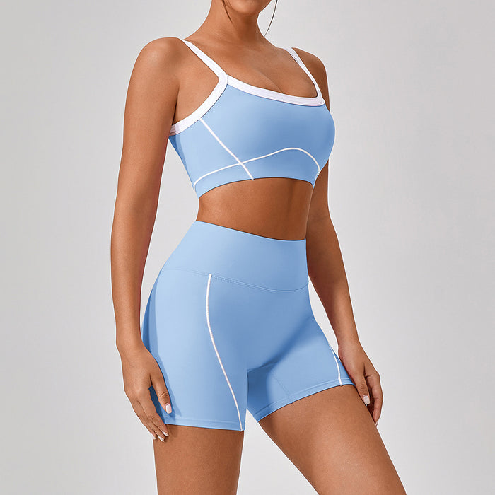 Conjunto de yoga para mujer con tirantes finos y colores contrastantes para deportes al aire libre