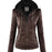 Women's Detachable Lapel Long Sleeve Solid Color Zipper Leather Jacket Coat