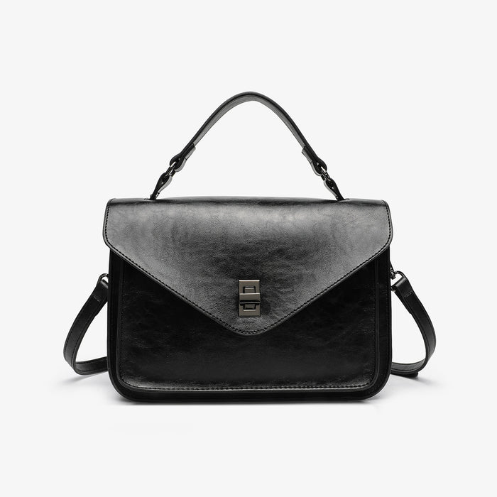 Oil-waxed Leather Vintage New Style Minimalist Fashionable Elegant Womens