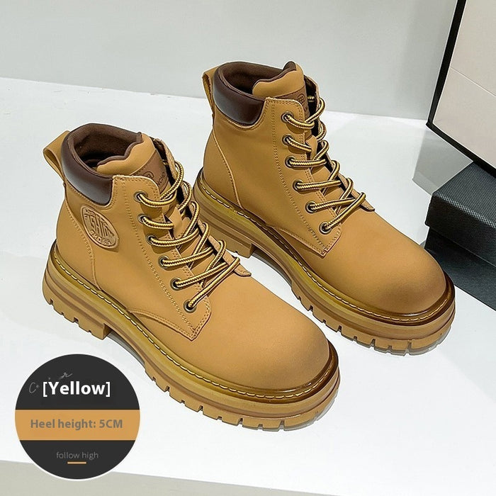 Bottes Martin à talon compensé en cuir véritable pour femmes, semelle épaisse, assorties à toutes les tenues