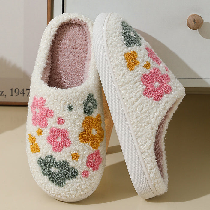 Chaussons en coton chauds et confortables à fleurs colorées, d'intérieur,