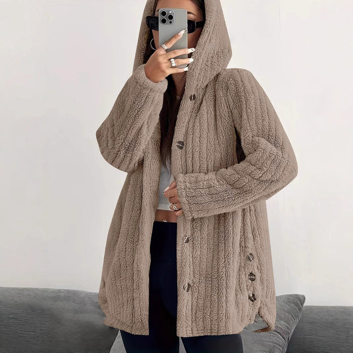 Hooded Loose Plush Coat Women's Regular Sleeve