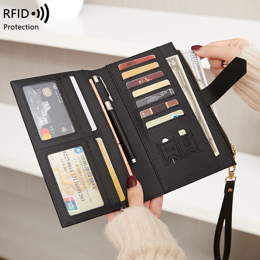 Portefeuille long multifonctionnel pour femme avec porte-passeport anti-magnétique RFID et protection RFID