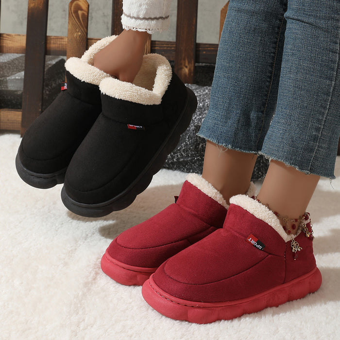 Zapatos de invierno de felpa de algodón para mujer y hombre, cálidos zapatos de gamuza para casa para padres, zapatos de jardín de suela gruesa de color sólido para exteriores