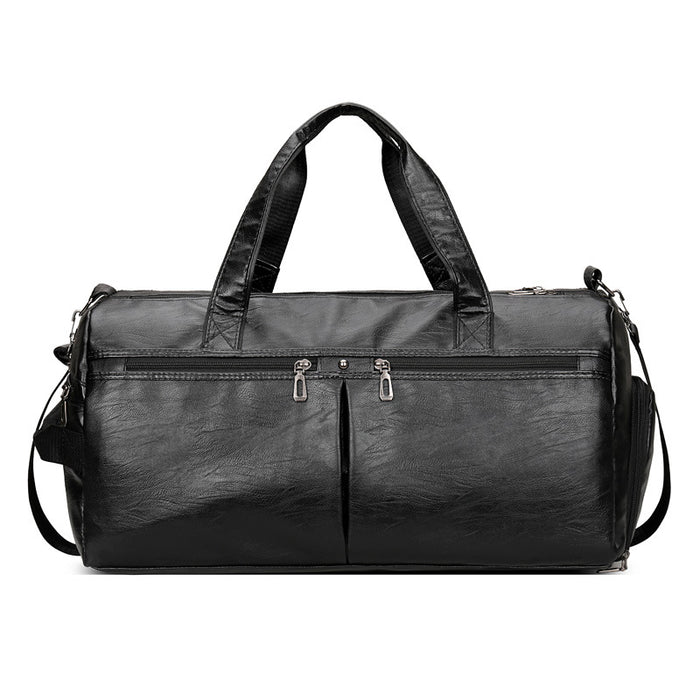 Sac de voyage grande capacité en cuir PU pour homme, noir, peut être suspendu et tiré.
