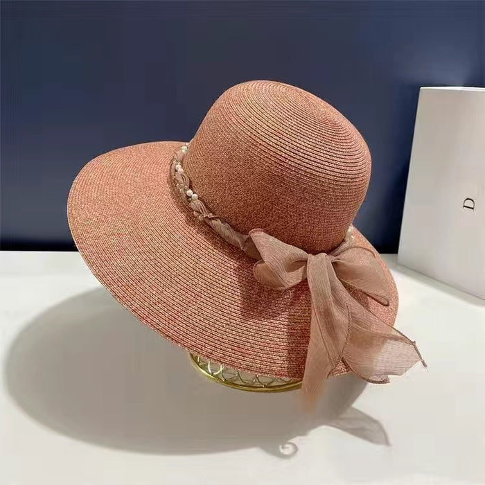 French Style Lace Strap Big Brim Beach Hat Seaside Play Straw Hat Female Sun-proof All-matching