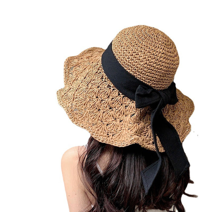 Nouveau chapeau de paille pour femme, à lacets, pliable, idéal pour l'été, la plage et les vacances.