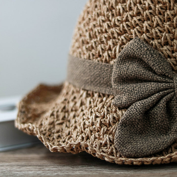 Sombrero retro de verano con forma de cúpula y lazo para viajes al aire libre y playa