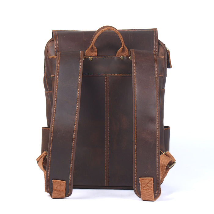 Mochila vintage de cuero Crazy Horse de gran capacidad