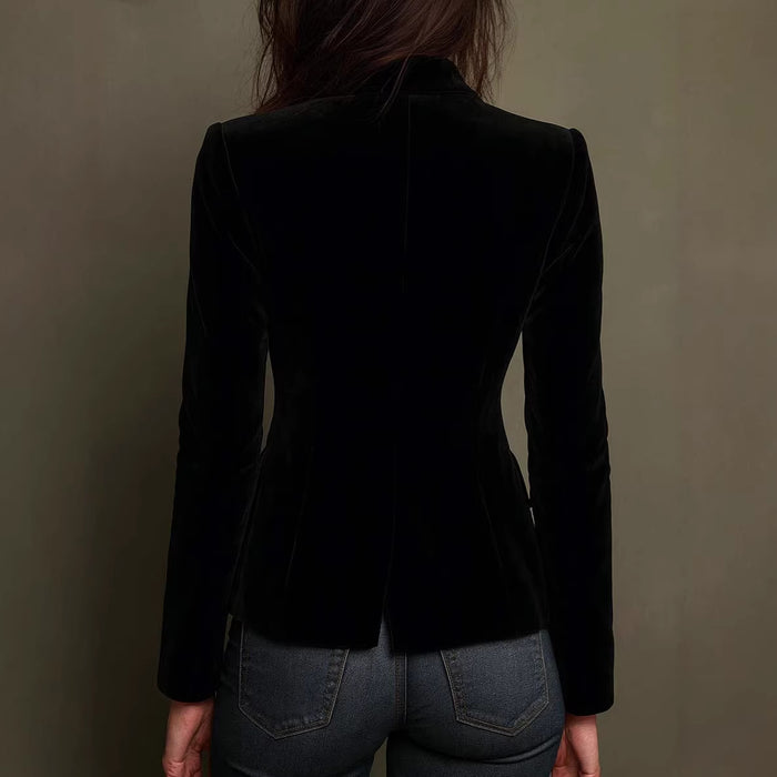 Manteau en velours côtelé uni à manches longues et empiècements en dentelle