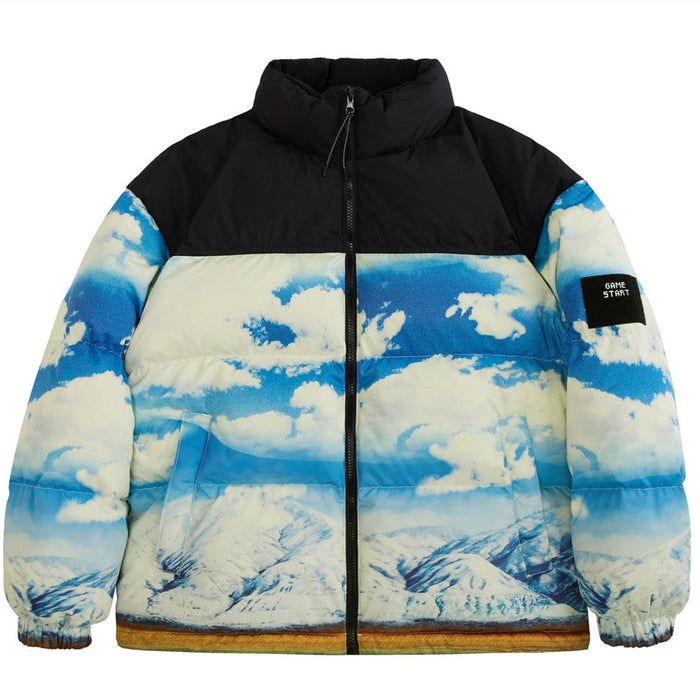 Veste chaude pour homme, motif camouflage bleu ciel, neige et éclaboussures d'encre