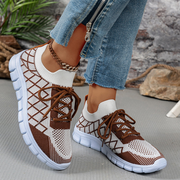 Zapatillas Flyknit con cordones y cuadros en bloques de color, de malla, informales, transpirables, para caminar y correr, para mujer