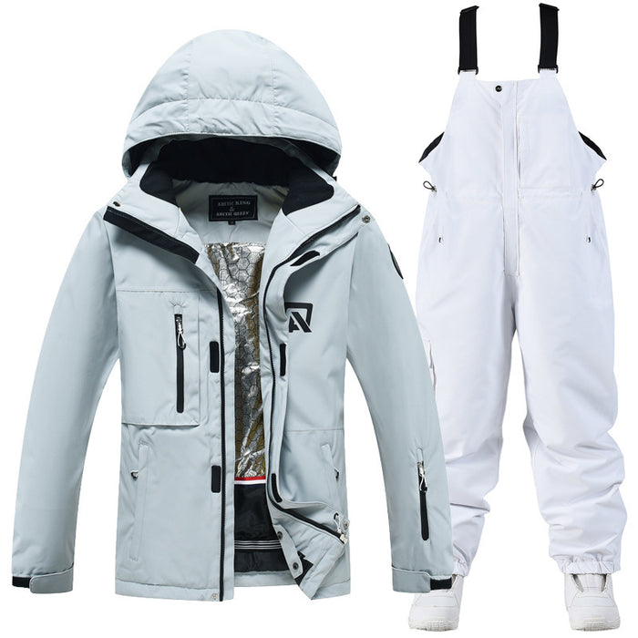 Combinaison de ski double planche en placage pour homme et femme, idéale pour l'hiver en extérieur.