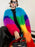 Manteau en patchwork de peluche contrastant, Manteau d'hiver en laine d'agneau