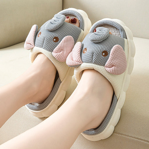 Couples Openings Open Toe Animal Linen Slippers