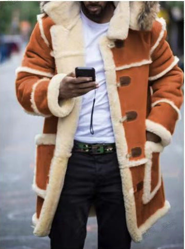 Men's Solid Color Stitching Casual Slim Lapel Hooded Jacket