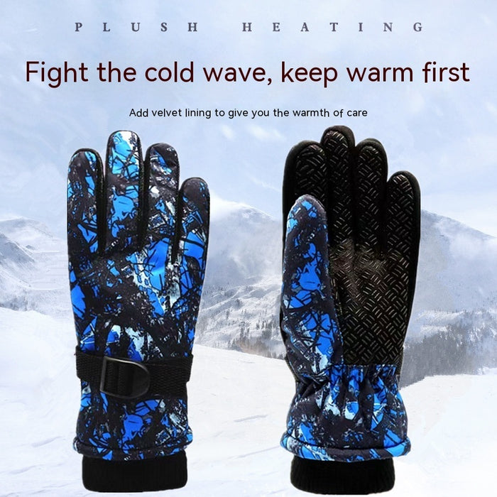 Children's Velvet Thickened And Warm Ski Gloves