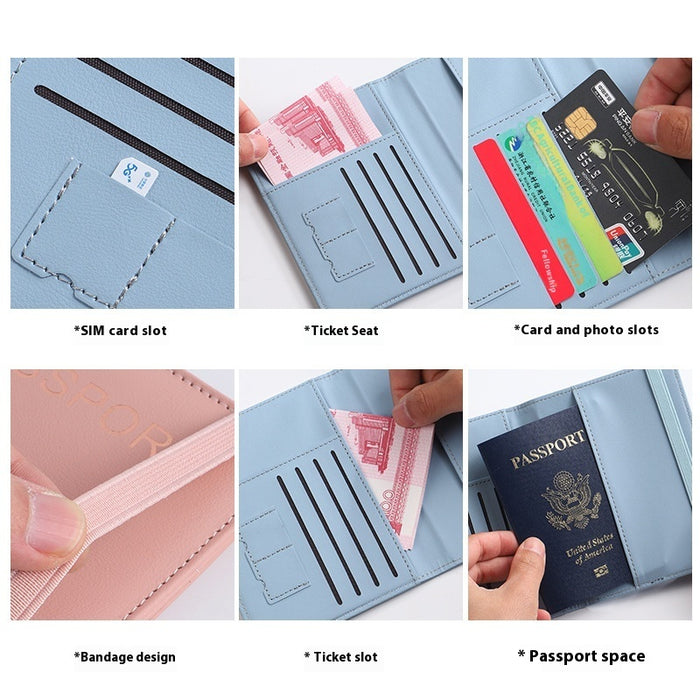 Pochette pour passeport en cuir PU avec RFID, plusieurs emplacements pour cartes et porte-certificats multifonctionnel