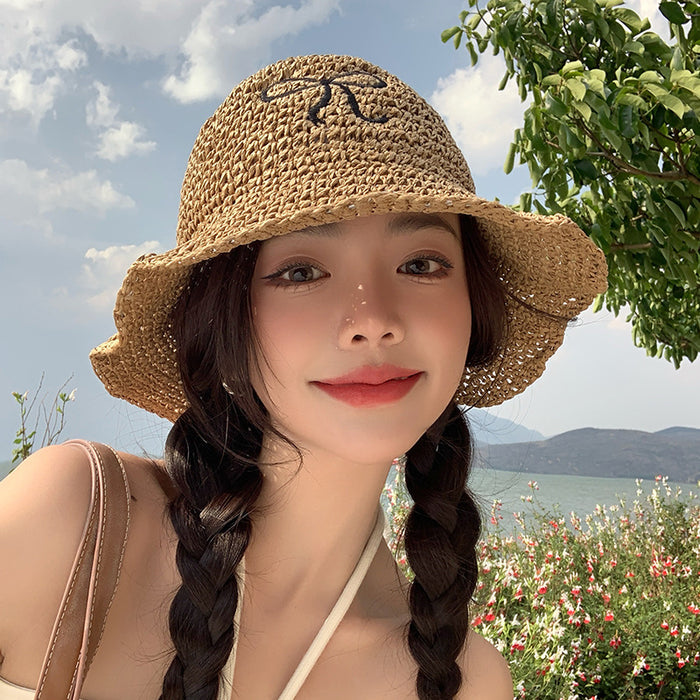 Adjustable Bow Straw Hat Female Summer Travel Sun-proof Beach Seaside Sunhat