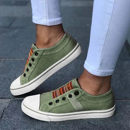 Round toe color elastic canvas women's shoes