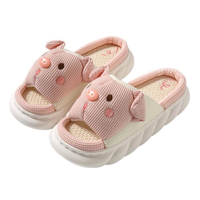 Pantuflas de lino y algodón con punta abierta de Piggy Cute Couple