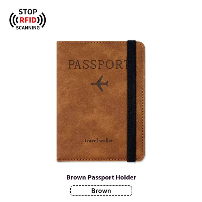 Ensemble porte-passeport en cuir PU anti-magnétique et étiquette à bagages