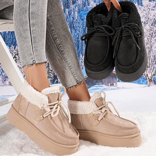 Botas de nieve con suela gruesa y forro polar para mujer, zapatos casuales con acolchado de algodón y piel integrada