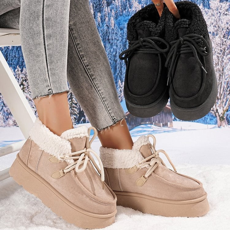 Botas de nieve con suela gruesa y forro polar para mujer, zapatos casuales con acolchado de algodón y piel integrada