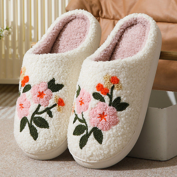 Chaussons en coton chauds et confortables à fleurs colorées, d'intérieur,