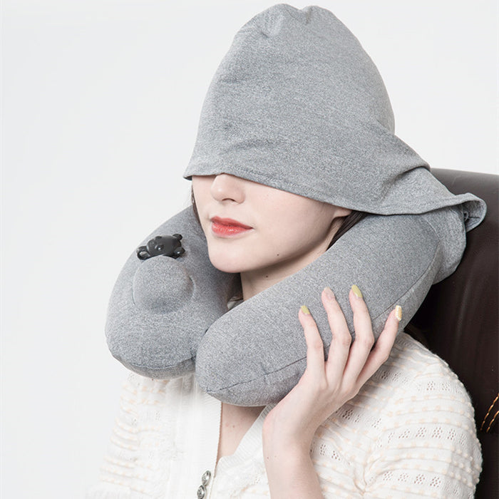 Almohada inflable portátil con capucha en forma de U para viajes para hombres y mujeres