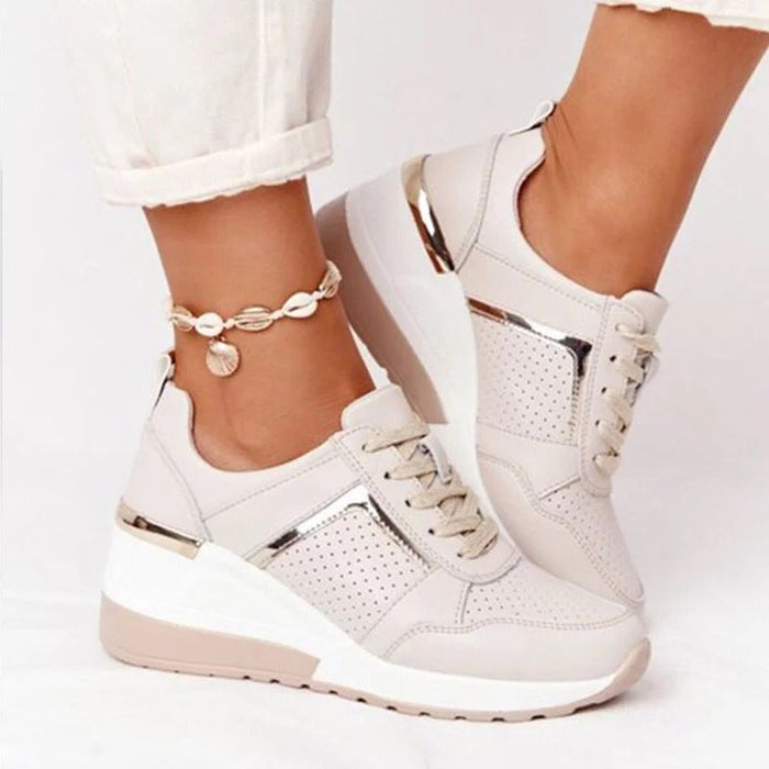 Zapatos deportivos de plataforma con cordones y cuña para mujer, informales, de talla grande
