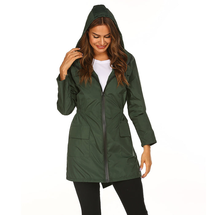 Chaqueta impermeable ligera con capucha y cortavientos para montañismo para mujer