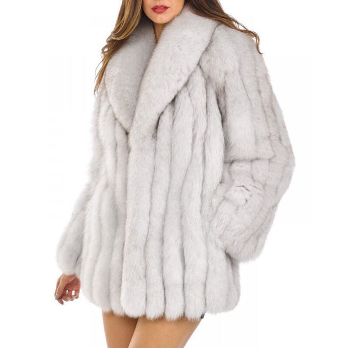 Nouveau manteau élégant à col en fourrure de renard de style européen et américain