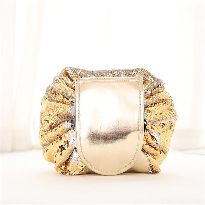 Bolsa de cosméticos con diseño de lentejuelas de sirena, estuche de maquillaje con cordón, organizador de maquillaje de viaje para mujer, bolsa de almacenamiento, kit de aseo personal