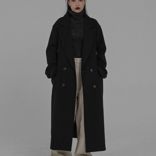 Korean-style Hepburn-inspired Long Coat Relaxed-fit Suit-style Oversized Wool Coat Versatile And Easy To Style
