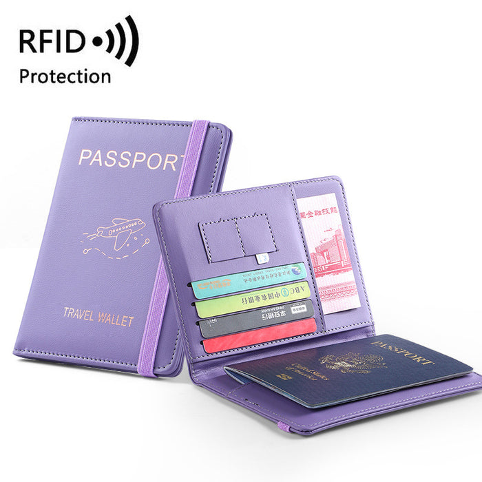 Pochette pour passeport en cuir PU avec RFID, plusieurs emplacements pour cartes et porte-certificats multifonctionnel
