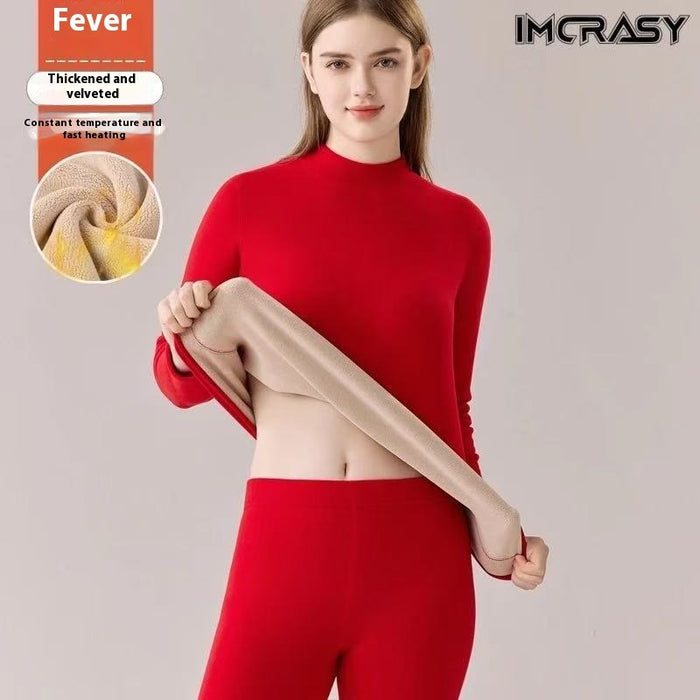 Ropa interior térmica de lana de cordero y dralón con cuello alto y engrosamiento para mujer