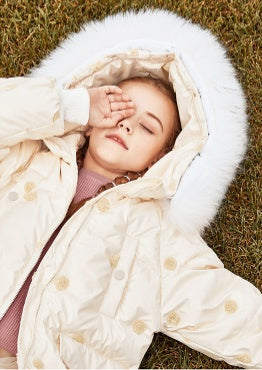 Doudoune mi-longue épaisse coréenne à grand col en fourrure pour enfant