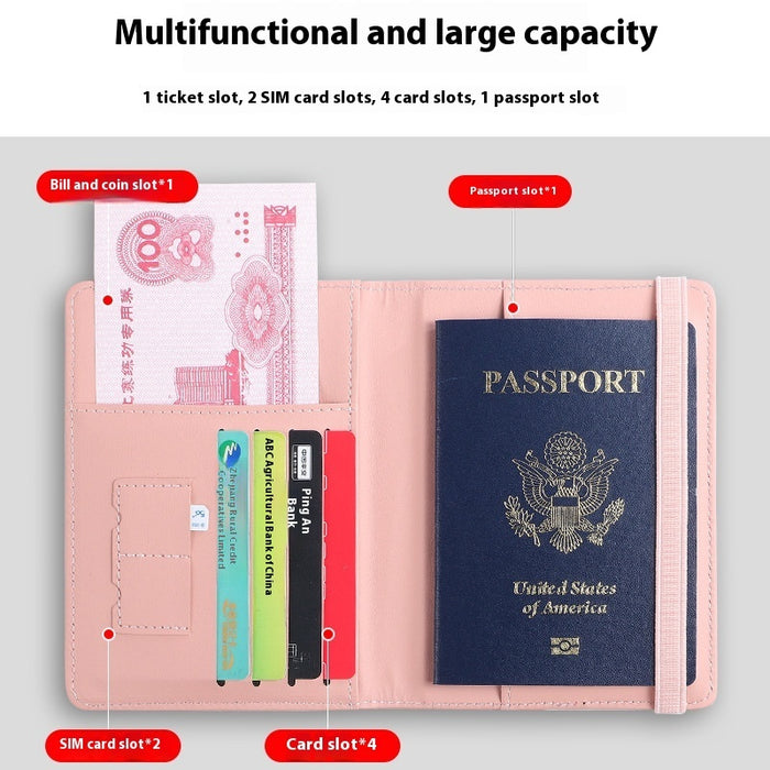 Pochette pour passeport en cuir PU avec RFID, plusieurs emplacements pour cartes et porte-certificats multifonctionnel