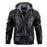 Chaqueta de cuero sintético para hombre, chaqueta de motocicleta, impermeable, a prueba de viento, de PU, estilo bombardero vintage con capucha extraíble 