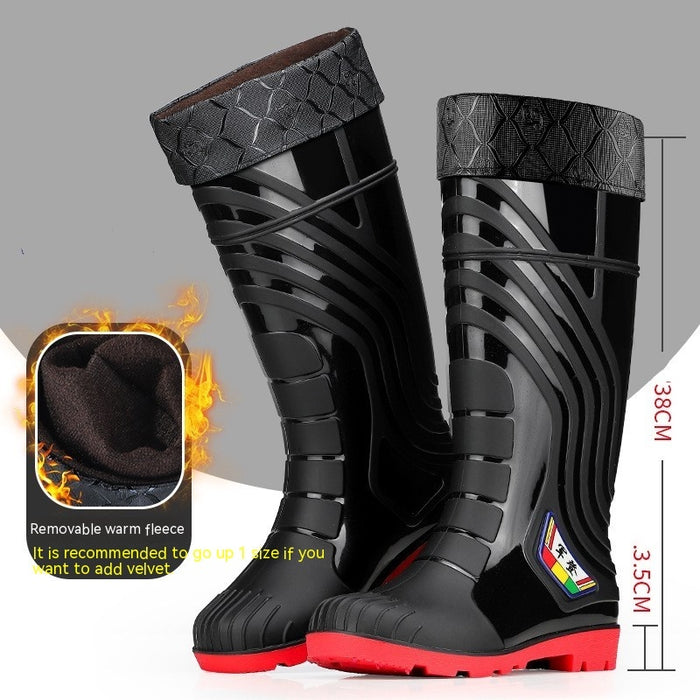 Bottes de pluie mi-mollet en caoutchouc pour homme, doublées en polaire, style mode, pour l'extérieur