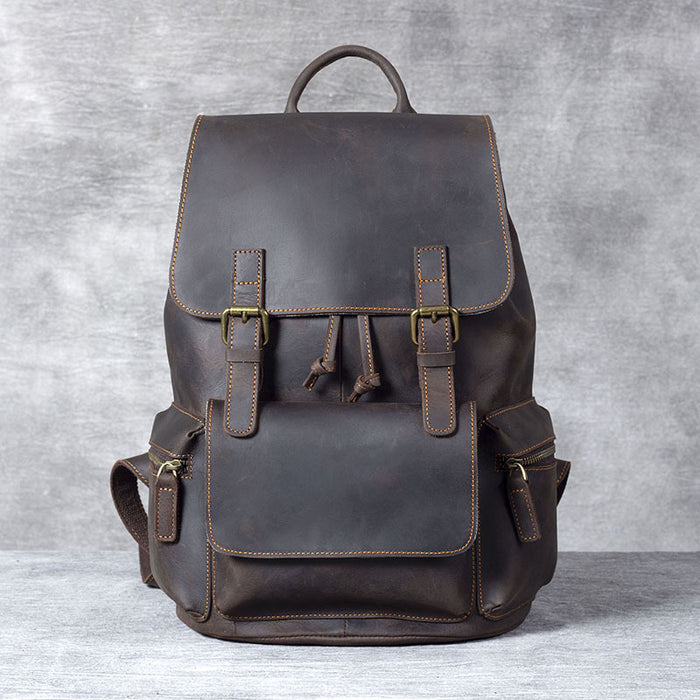 Retro Crazy Horse Leather Men's First Layer Cowhide Backpack