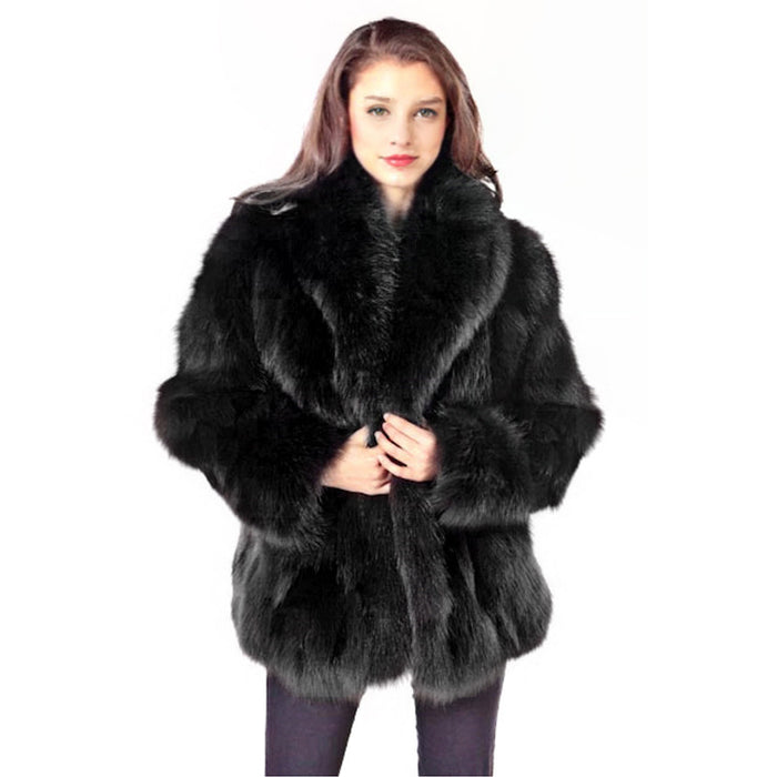 Nouveau manteau élégant à col en fourrure de renard de style européen et américain