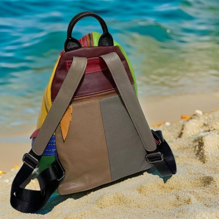 European And American Style Women's Leather Backpack Color Leather Stitching Lock Anti-theft Zipper Travel Bag