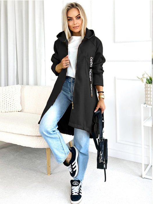 Hooded Sports Brushed Hoody Casual Long-sleeved Zipper Jacket