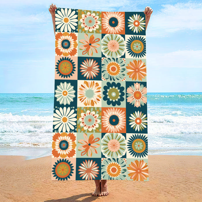 Serviette de plage double face en velours et brocart de polyester, absorbante, à séchage rapide et douce pour la peau.