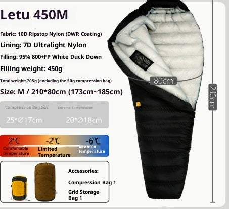 Saco de dormir ultraligero de plumón para acampar al aire libre