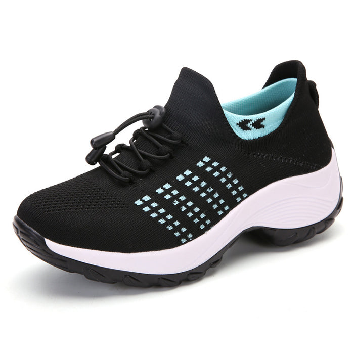 Chaussures de sport pour femmes grandes tailles, chaussettes de sport respirantes et élastiques tissées, style chaussettes de sport tissées.